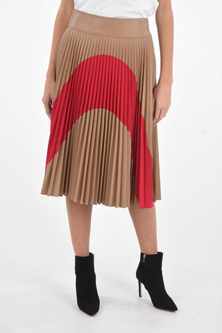 Faux Leather Pleated Midi Skirt with Side Zip