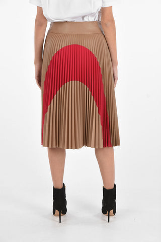 Faux Leather Pleated Midi Skirt with Side Zip