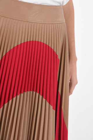 Faux Leather Pleated Midi Skirt with Side Zip