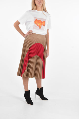 Faux Leather Pleated Midi Skirt with Side Zip