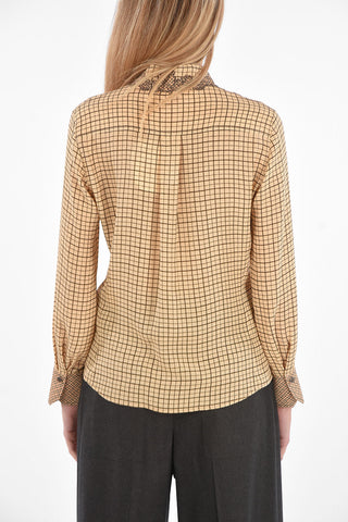 Tattersal Silk Blouse with Embroidered Neck