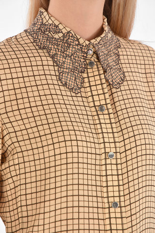 Tattersal Silk Blouse with Embroidered Neck