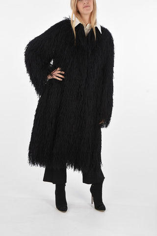 Silk Blend fuzzy oversized Single Breasted Coat