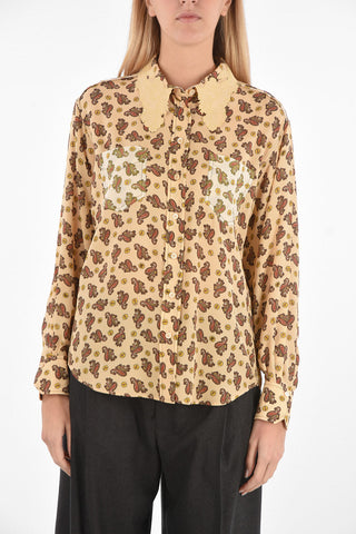 Silk Paisley Patterned Shirt with Embroidered Collar