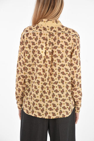 Silk Paisley Patterned Shirt with Embroidered Collar