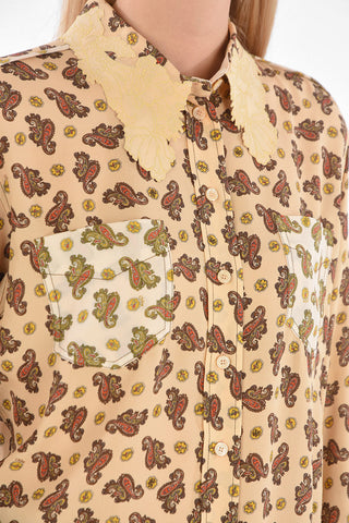 Silk Paisley Patterned Shirt with Embroidered Collar