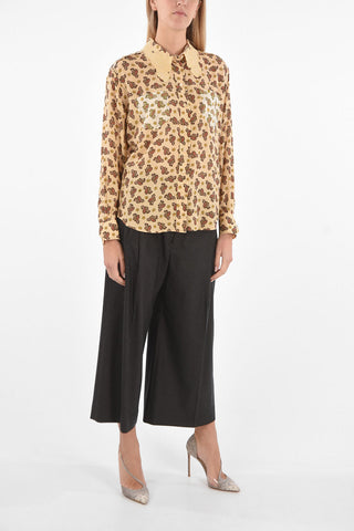 Silk Paisley Patterned Shirt with Embroidered Collar