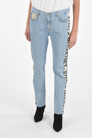Pantaloni Skinny in Denim con Bande Laterali Logate