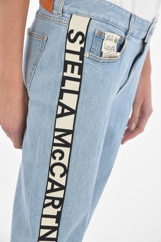 Pantaloni Skinny in Denim con Bande Laterali Logate