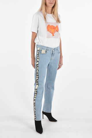 Pantaloni Skinny in Denim con Bande Laterali Logate