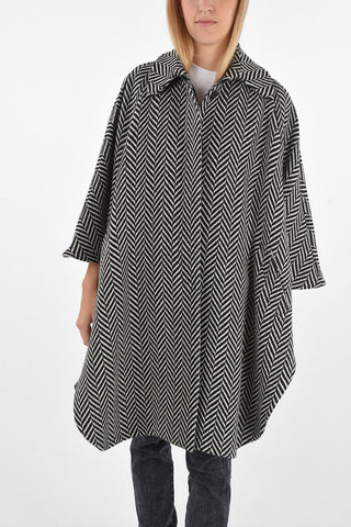 Fishbone Patterned Coat with Batwing Sleeves