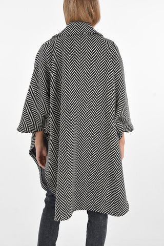 Fishbone Patterned Coat with Batwing Sleeves