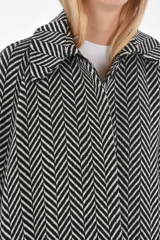 Fishbone Patterned Coat with Batwing Sleeves