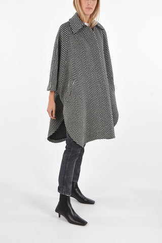Fishbone Patterned Coat with Batwing Sleeves