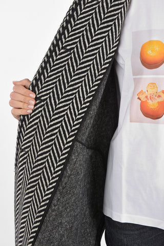Fishbone Patterned Coat with Batwing Sleeves