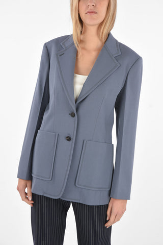 Blazer 2 Bottoni in Lana con Tasche a Toppa