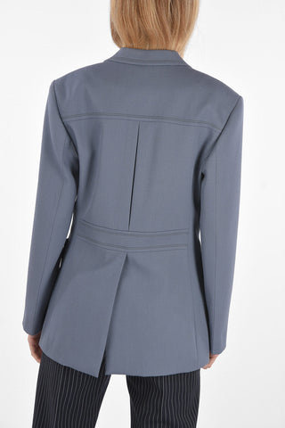 Blazer 2 Bottoni in Lana con Tasche a Toppa
