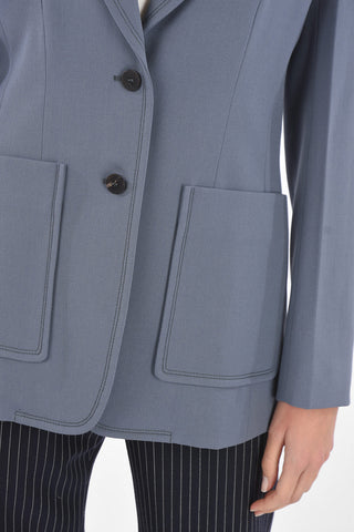 Blazer 2 Bottoni in Lana con Tasche a Toppa