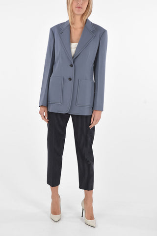 Blazer 2 Bottoni in Lana con Tasche a Toppa