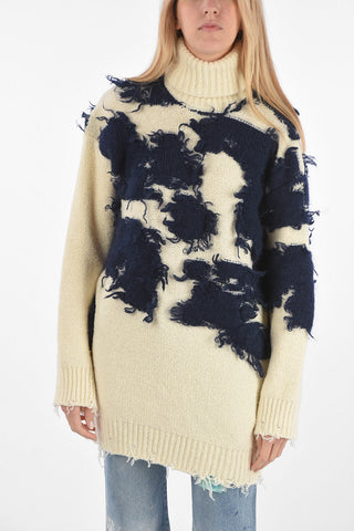 Turtleneck MOO Sweater with Distressed Details
