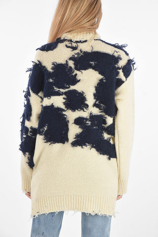 Turtleneck MOO Sweater with Distressed Details