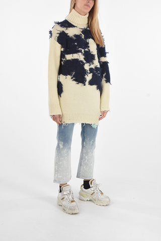 Turtleneck MOO Sweater with Distressed Details