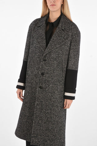 3 Buttons Plain Herringbone Coat with Knitted Sleeves