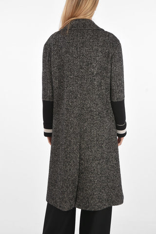 3 Buttons Plain Herringbone Coat with Knitted Sleeves