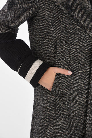 3 Buttons Plain Herringbone Coat with Knitted Sleeves
