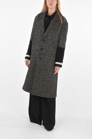 3 Buttons Plain Herringbone Coat with Knitted Sleeves