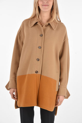 Single-breasted Coat with Buttoned Cuffs and Lower Contrast Band