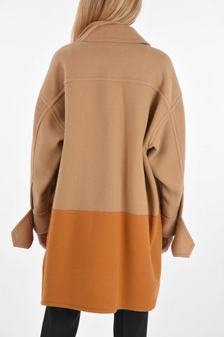 Single-breasted Coat with Buttoned Cuffs and Lower Contrast Band