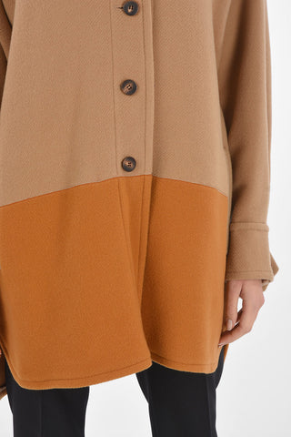 Single-breasted Coat with Buttoned Cuffs and Lower Contrast Band