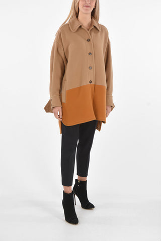 Single-breasted Coat with Buttoned Cuffs and Lower Contrast Band