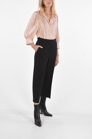 Pantaloni Wide Leg con Tasche a Filo e Chiusura Nascosta