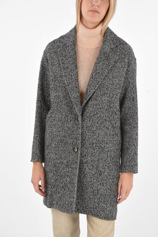 2 Buttons Single-breasted Plain Herringbone Coat with Flush Pockets