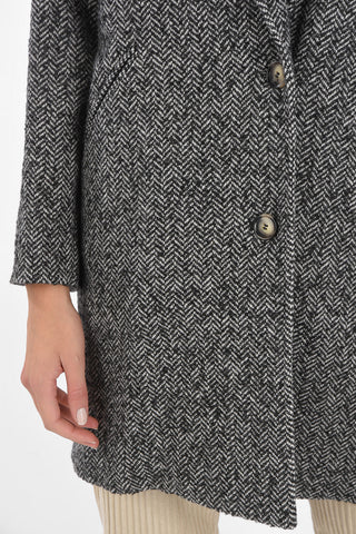 2 Buttons Single-breasted Plain Herringbone Coat with Flush Pockets