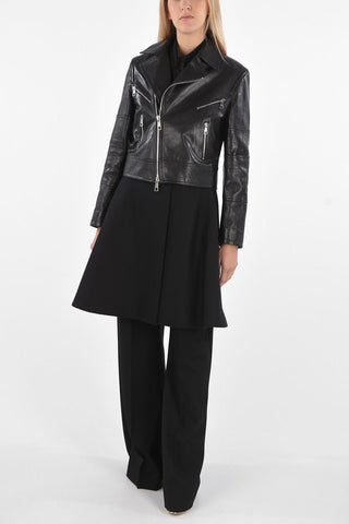 Hybrid Coat with Leather Upper Front Part and Sleeves