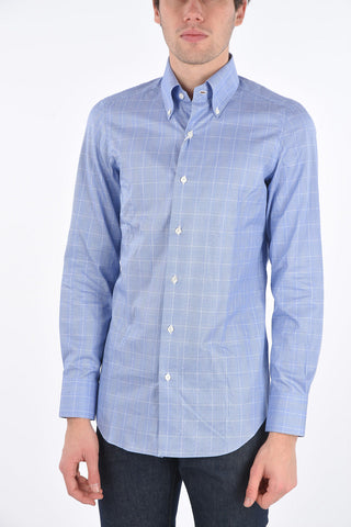 district check button-down collar shirt