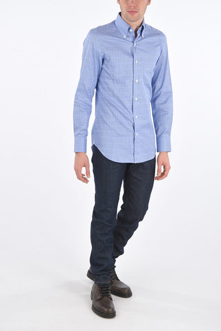 district check button-down collar shirt