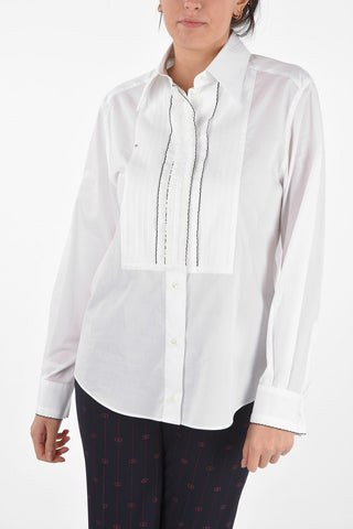 Standard Collar Ruffle Front Shirt with Lace Inserts