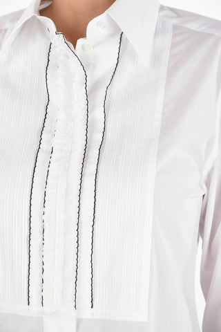 Standard Collar Ruffle Front Shirt with Lace Inserts