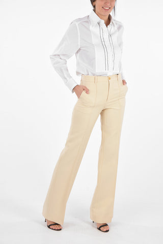 4 Pockets Pleated Pants with Jewel Button