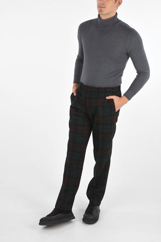 District Check Virgin Wool Wide Leg Pants