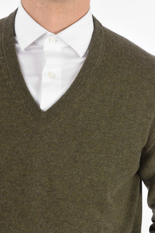 Cashmere V Neck Sweater with Patches