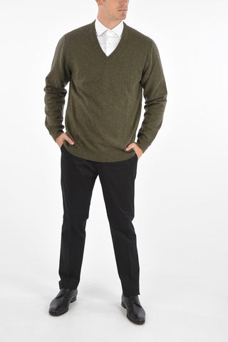 Cashmere V Neck Sweater with Patches
