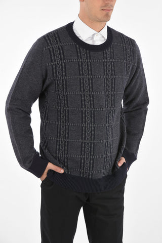 Checked Merino Wool Crewneck Sweater