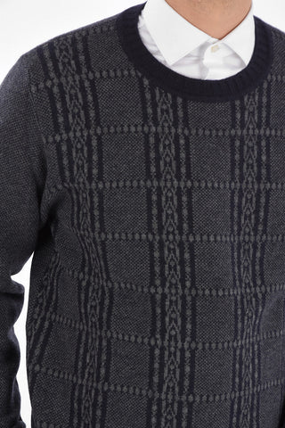 Checked Merino Wool Crewneck Sweater