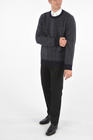 Checked Merino Wool Crewneck Sweater