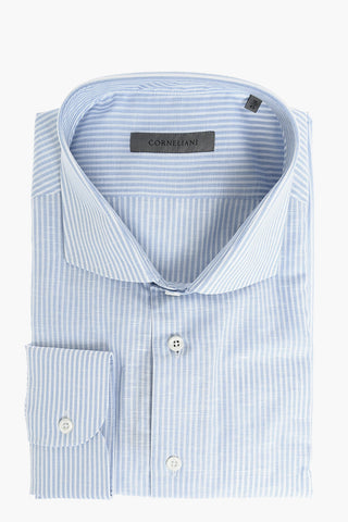 Camcia in Cotone e Lino a Righe Pinstriped